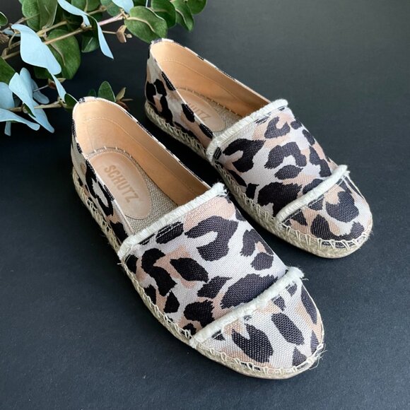 NEW Schutz Ohanna Leopard Print Canvas Espadrilles Flats Size 5.5 - Picture 1 of 9